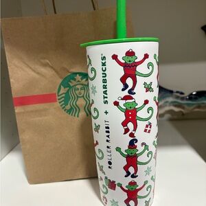 Starbucks x Roller Rabbit Holiday Monkey Stainless Steel Cold Cup 24 oz